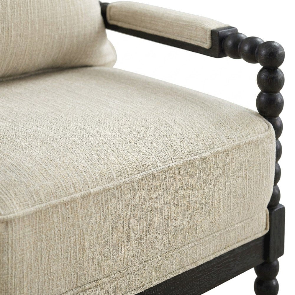 Polyester-Upholstered Spindle Accent Chair with Steel and Fir Frame, Linen