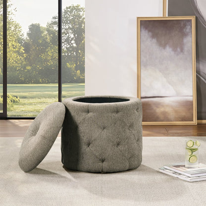 Erindale Round Storage Ottoman in Dolphin Fabric