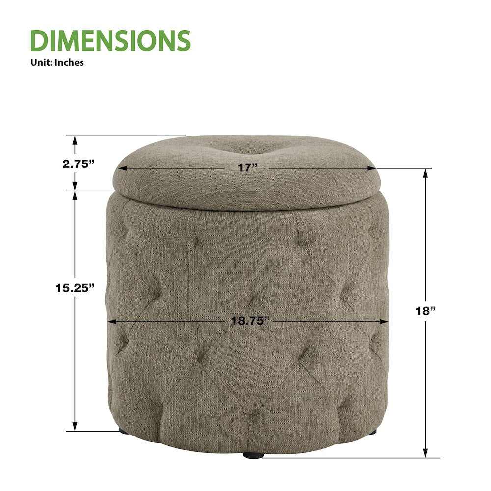Erindale Round Storage Ottoman in Dolphin Fabric