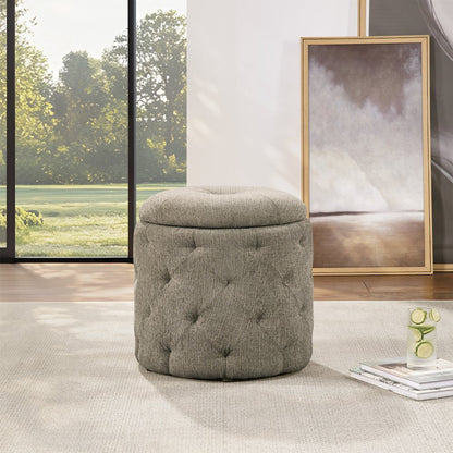 Erindale Round Storage Ottoman in Dolphin Fabric