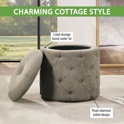 Erindale Round Storage Ottoman in Dolphin Fabric