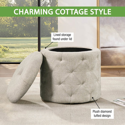 Erindale Round Storage Ottoman in Wheat Fabric