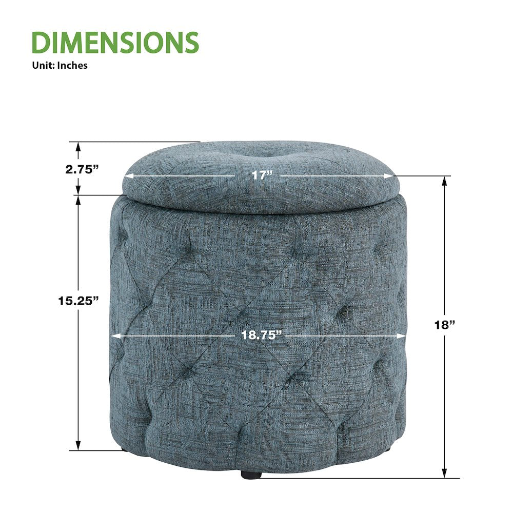 Erindale Round Storage Ottoman in Navy Fabric