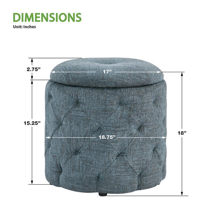 Erindale Round Storage Ottoman in Navy Fabric