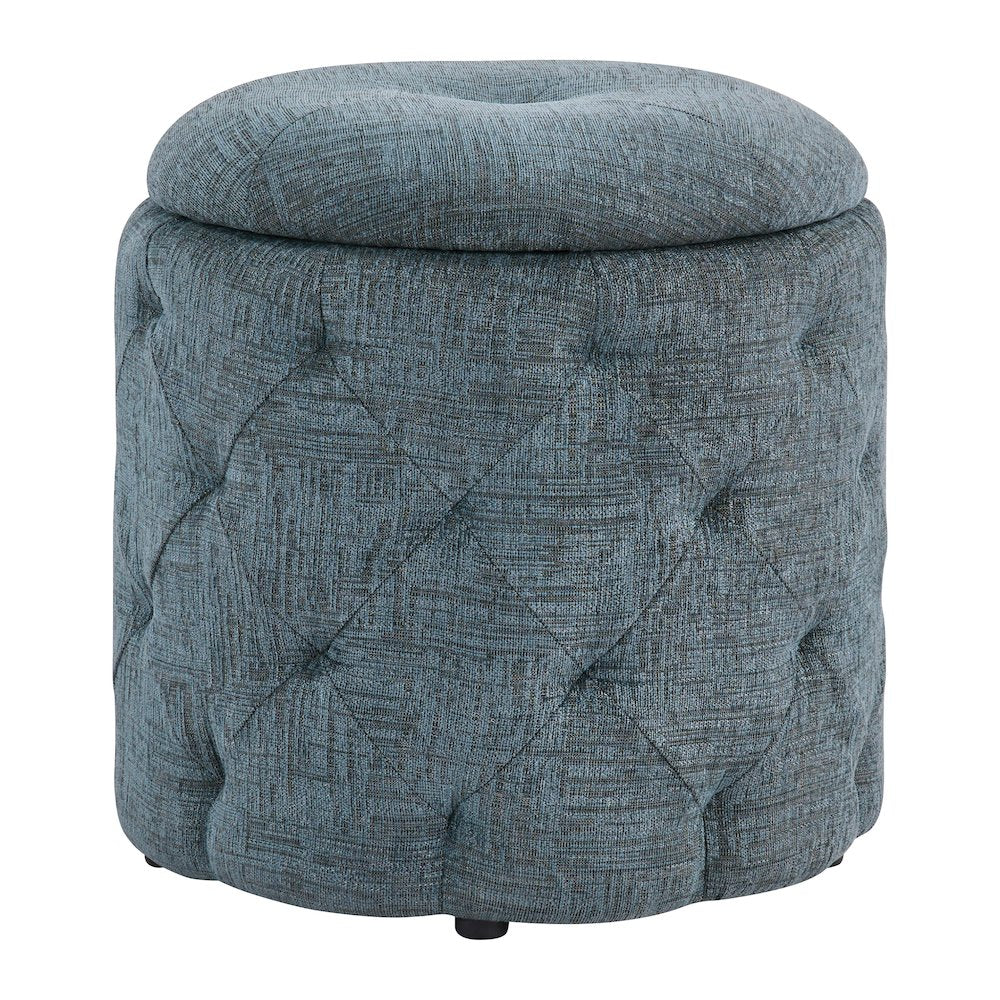 Erindale Round Storage Ottoman in Navy Fabric