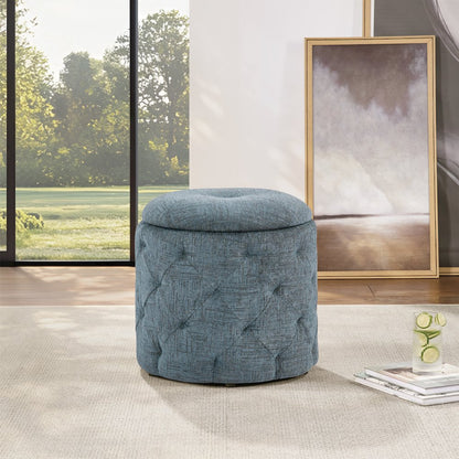 Erindale Round Storage Ottoman in Navy Fabric