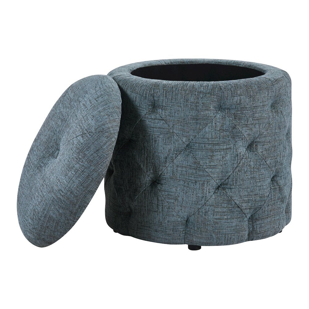 Erindale Round Storage Ottoman in Navy Fabric