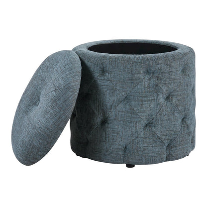 Erindale Round Storage Ottoman in Navy Fabric