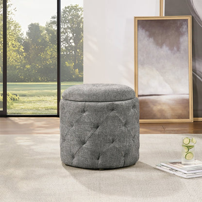 Erindale Round Storage Ottoman in Charcoal Fabric