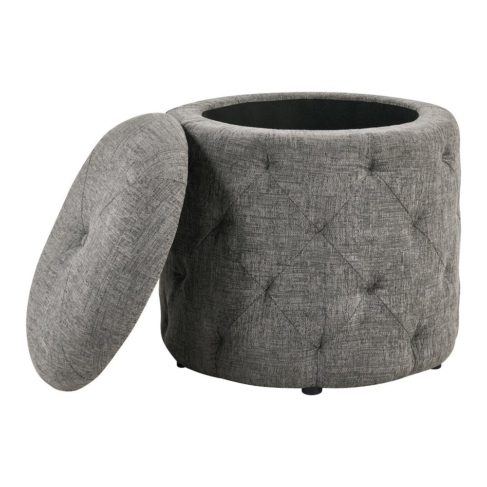 Erindale Round Storage Ottoman in Charcoal Fabric