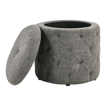 Erindale Round Storage Ottoman in Charcoal Fabric