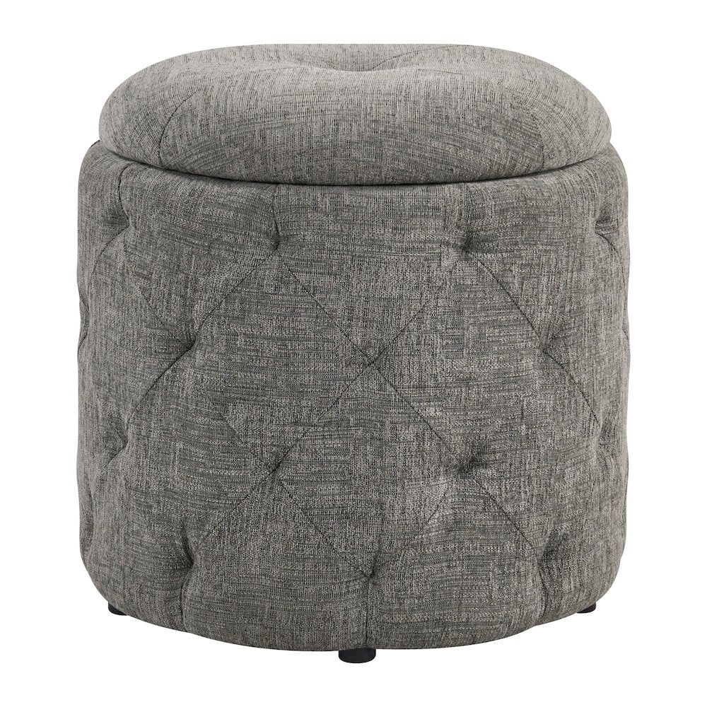 Erindale Round Storage Ottoman in Charcoal Fabric