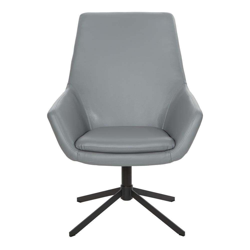 Modern Scoop Design Chair in Charcoal Grey Faux Leather with Black Base, FL80228B-U42
