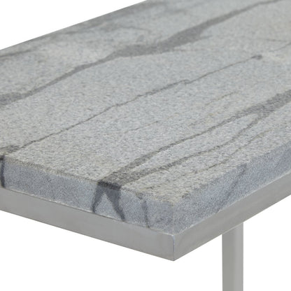 Solid Grey Marble Top C-Table with Chrome Metal Base 2-Pack