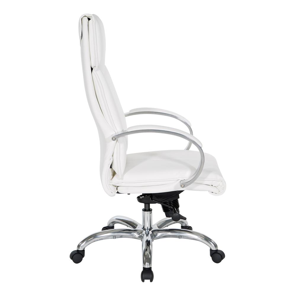 Deluxe High Back Executive Chair in Dillon Snow with Polished Aluminum Base and Padded Aluminum Arms, 7250-R101