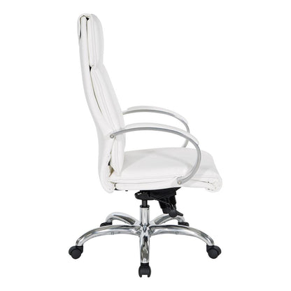 Deluxe High Back Executive Chair in Dillon Snow with Polished Aluminum Base and Padded Aluminum Arms, 7250-R101