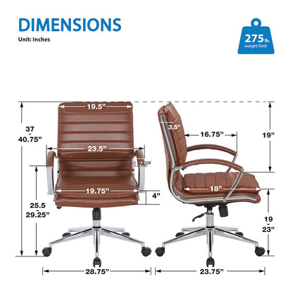 Mid-Back Manager's Chair in Saddle Faux Leather, Chrome Arms & Base