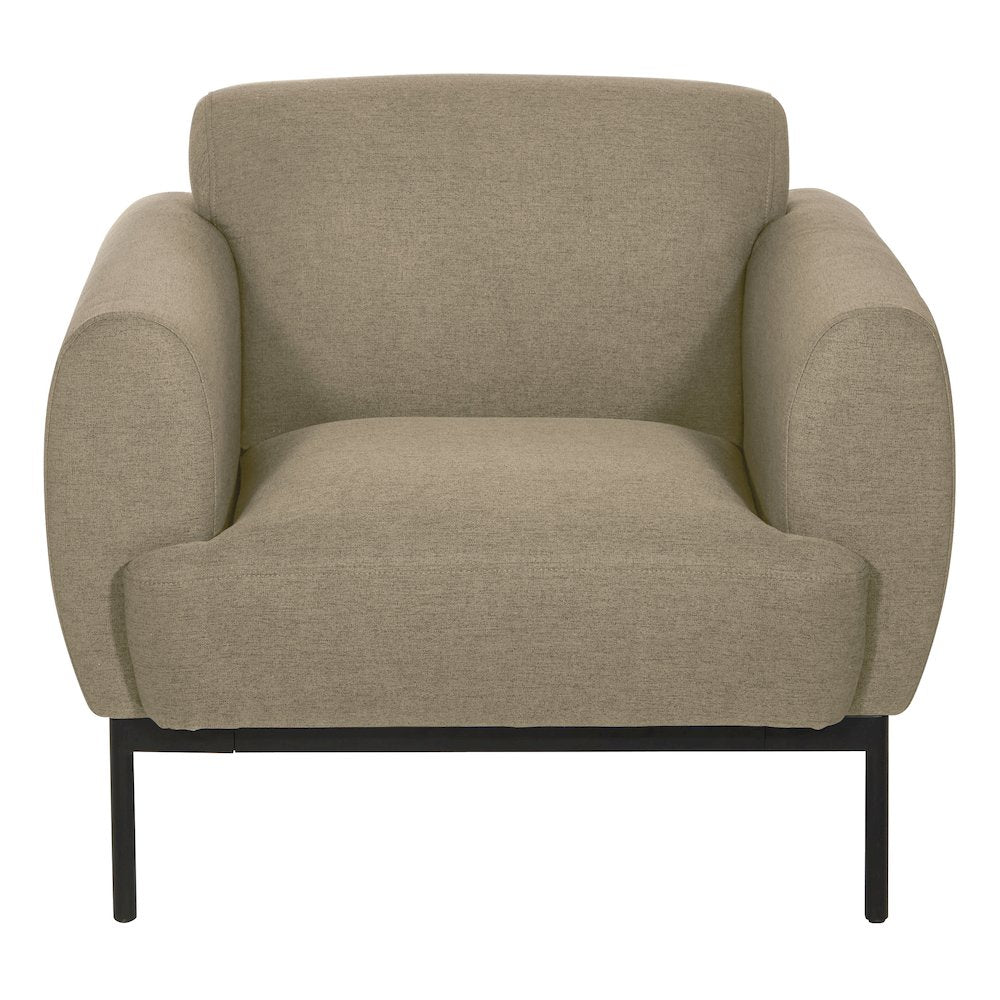 Delta Armchair in Taupe Fabric with Black Metal Legs