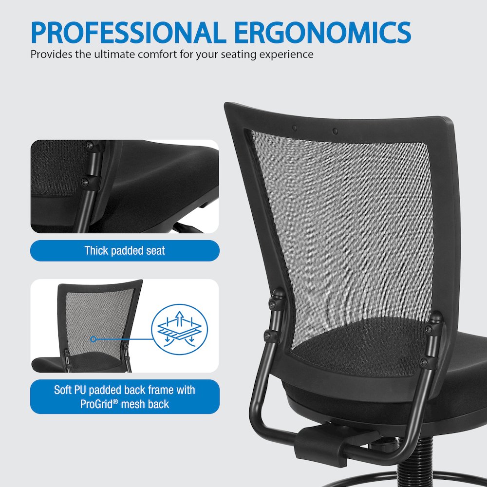 Soft PU Padded Back Frame with Breathable ProGrid Mesh Back Drafting Chair