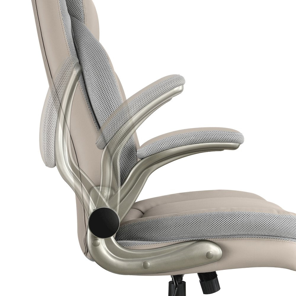 Taupe Leather Big & Tall Chair with Padded Flip Arms and Titanium Base