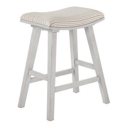 24" Saddle Stool 2-Pack With Cream Pin Stripe Fabric Seat And White Wash Frame