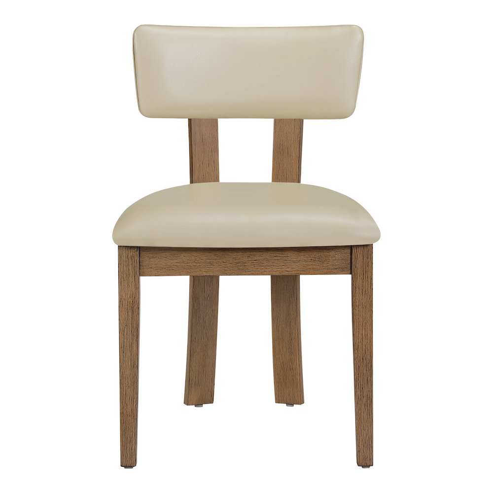 Hanson Dining Chair with Taupe Faux Leather and Medium Oak Wood, 2-Pack