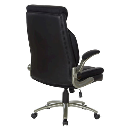 Black Leather Big & Tall Chair with Padded Flip Arms and Titanium Base