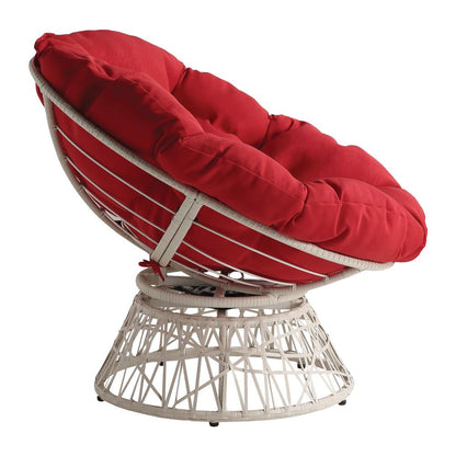 Papasan Chair with Red Round Pillow Cushion and Cream Wicker Weave, BF29296CM-RD