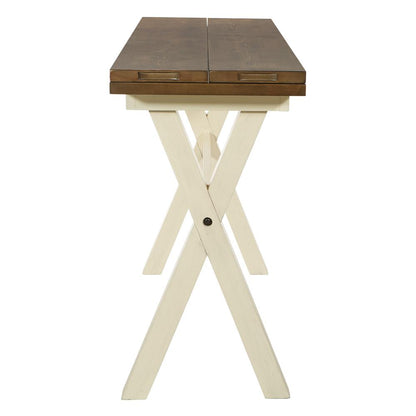 Albury Flip Top Table with Antique White Base and Wood Stain Top KD, ABR6578-AW