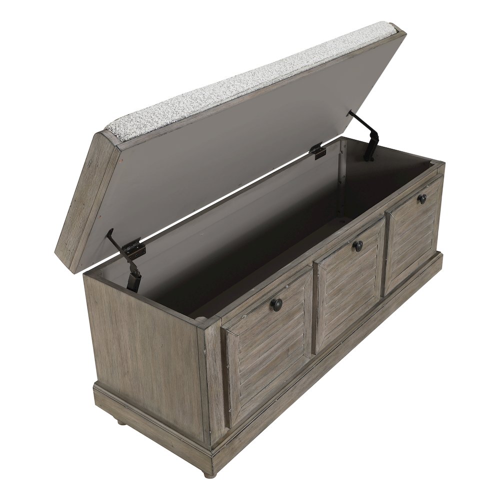 Dover Storage Bench In Goldstone Finish With Salt And Pepper Cushion Asm