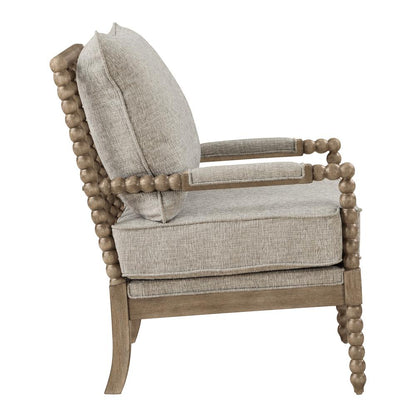 Fletcher Spindle Chair in Fog Fabric with Rustic Brown Finish