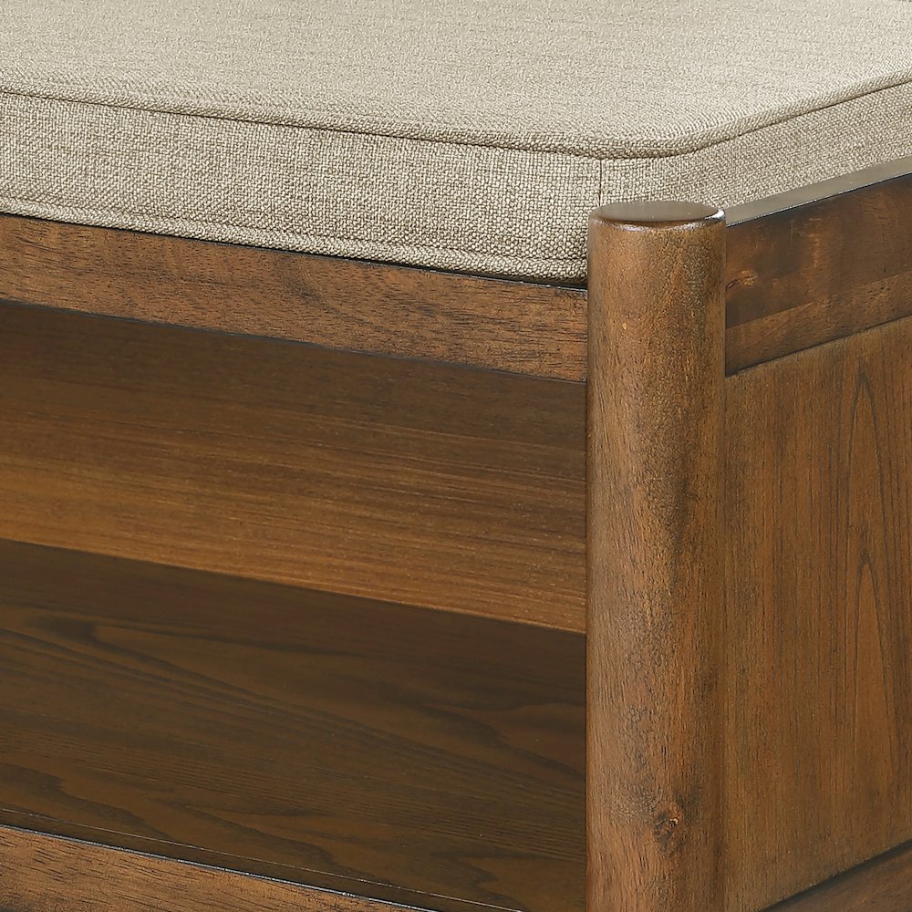 Marilyn Storage Bench with Walnut Wood finished and Brown Fabric Padded seat