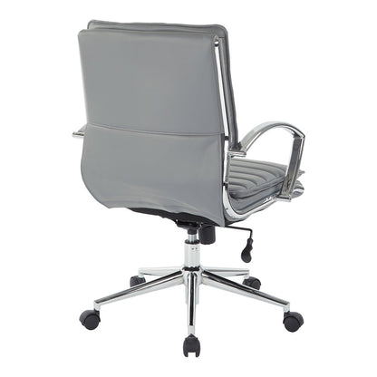 Mid-Back Manager’s Faux Leather Chair with Chrome Base, Removable Arm Sleeves.
