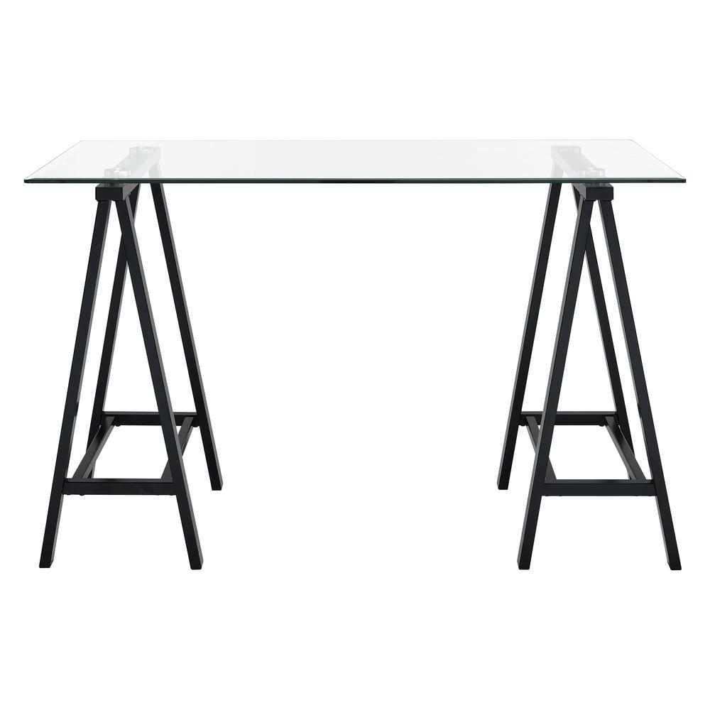 Middleton Desk with Clear Glass Top and Black Base, MDL4724-BLK
