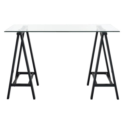 Middleton Desk with Clear Glass Top and Black Base, MDL4724-BLK