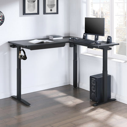 Kilo L-Shape Electric Lift Gaming Desk in Grey Carbon Fiber Finish