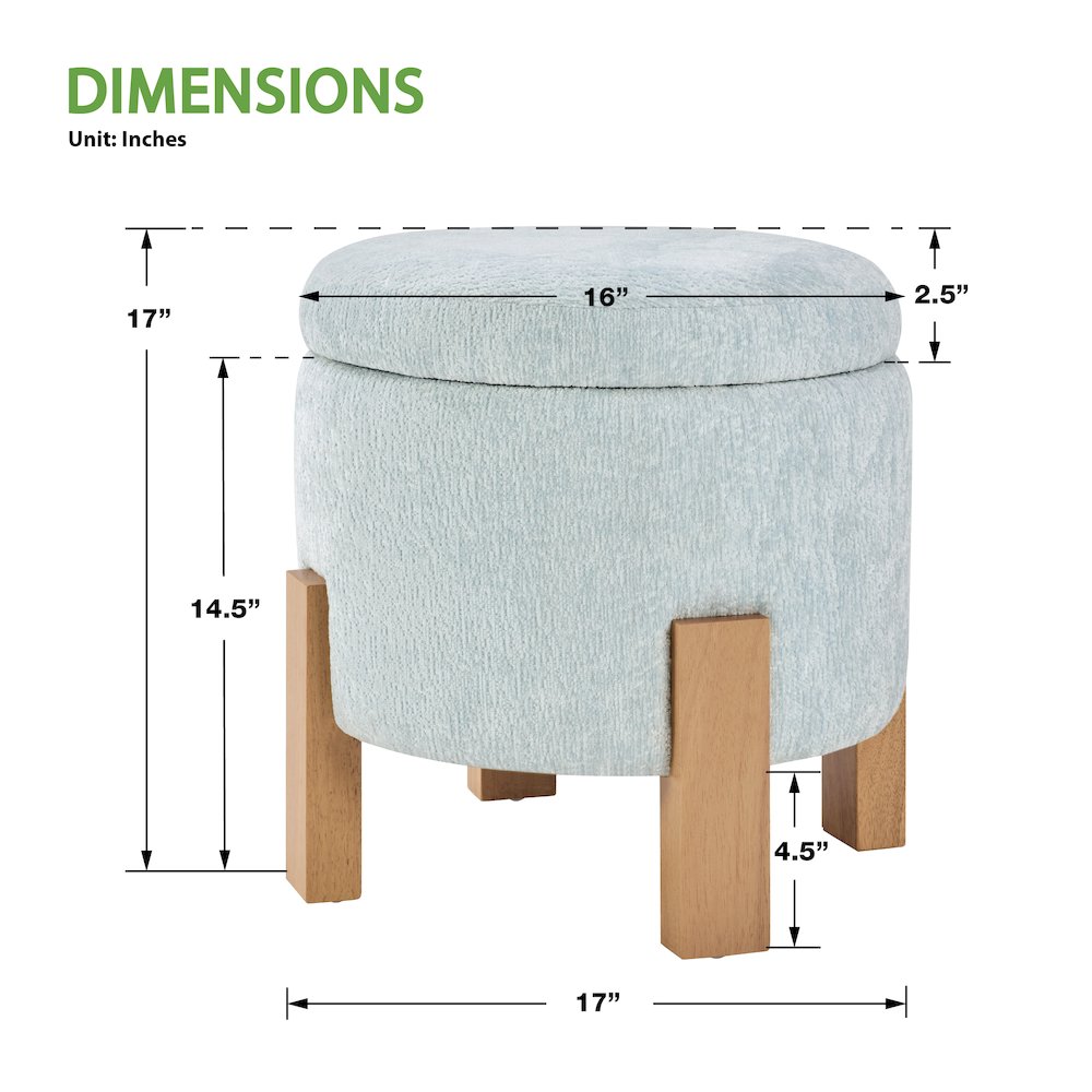Annie Storage Ottoman in Sky Fabric with Natural Finish Legs