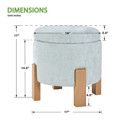 Annie Storage Ottoman in Sky Fabric with Natural Finish Legs