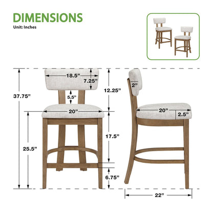 Hanson 26" Counter Stool with Linen Fabric and Medium Oak Wood, 2-Pack