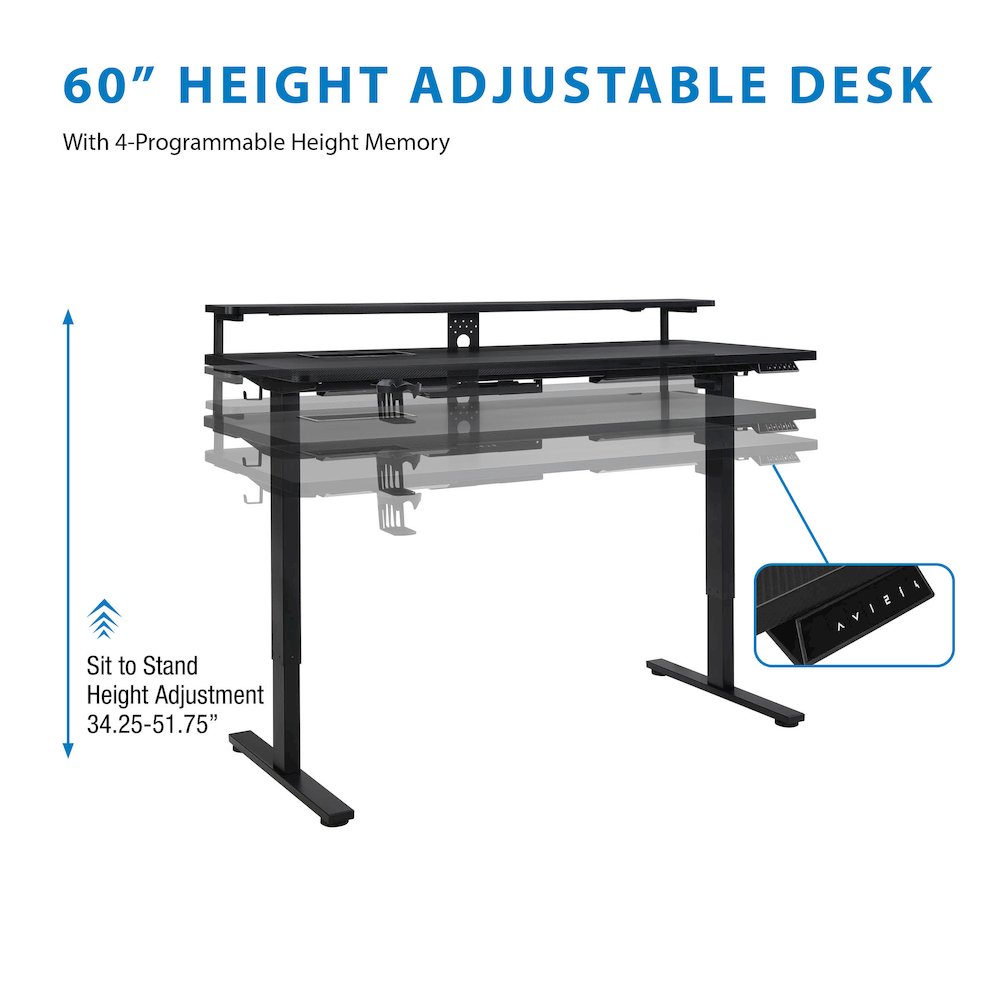 Primo 60" Electric Height Adjustable Gaming Desk with Hutch