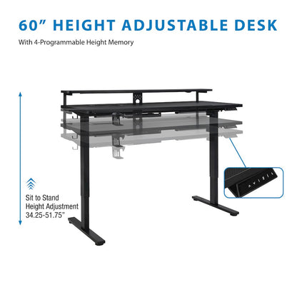 Primo 60" Electric Height Adjustable Gaming Desk with Hutch