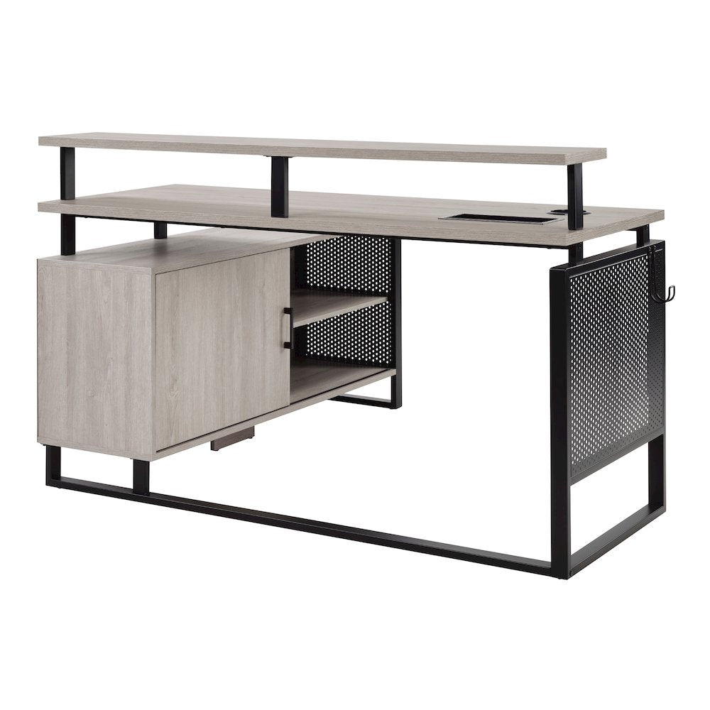 Ace 60"x 50" L-Shape Desk in Grey Taupe Top and Matte Black Frame