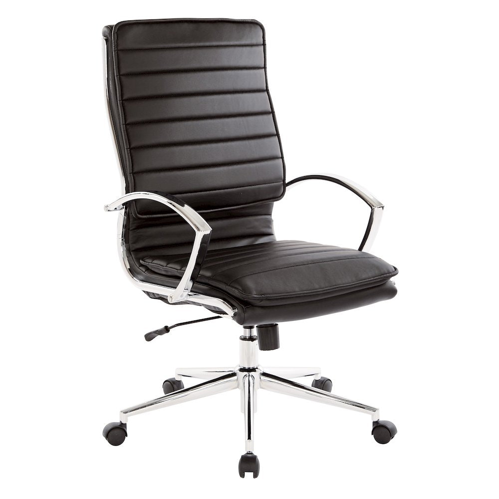 High Back Manager's Faux Leather Chair with Chrome Base, Removable Arm Sleeves
