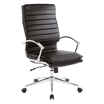 High Back Manager's Faux Leather Chair with Chrome Base, Removable Arm Sleeves