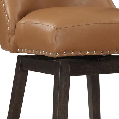 Rubberwood Swivel Counter Stool with Upholstered Seat and Back, Camel/Grey