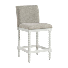 Spindle-Back Farmhouse Counter Stool with Polyester Seat, Fog / Antique White