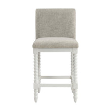Spindle-Back Farmhouse Counter Stool with Polyester Seat, Fog / Antique White