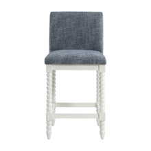 Spindle-Back Farmhouse Counter Stool with Polyester Seat, Indigo / Antique White