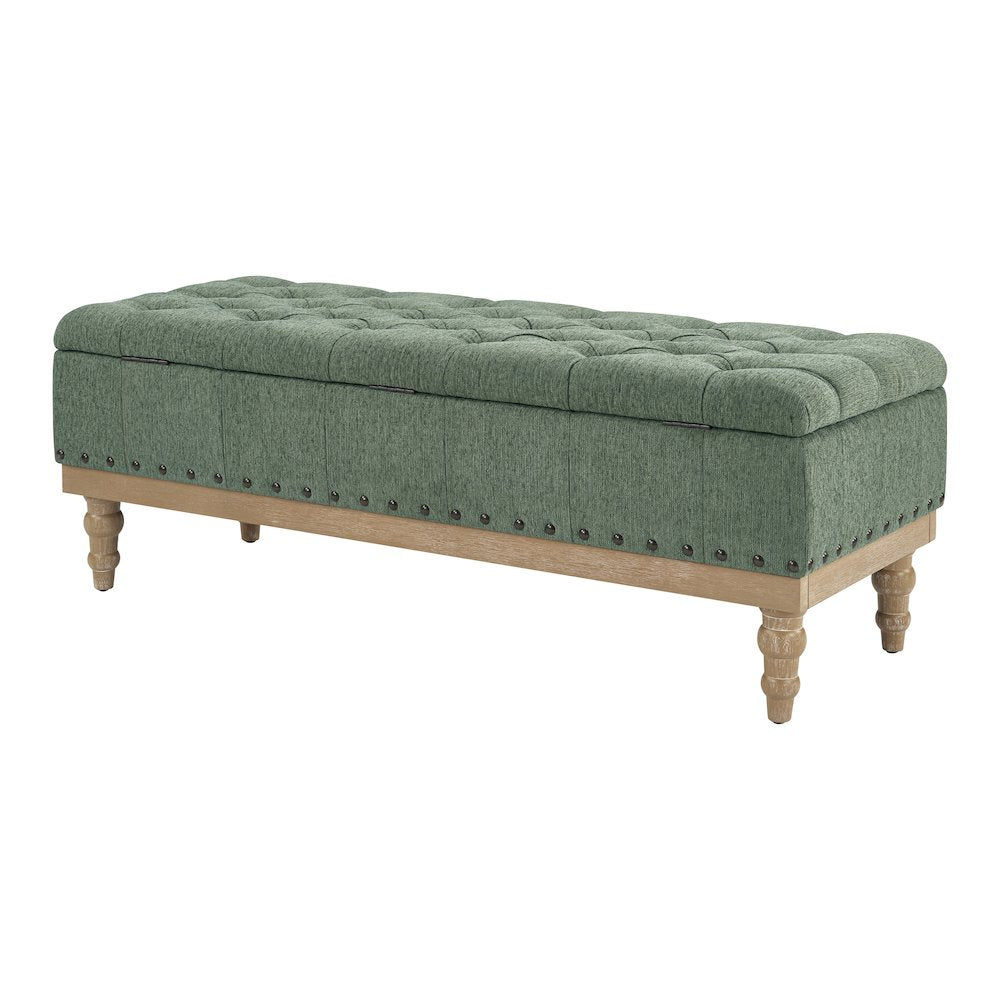 Landis Storage Bench in Green Fabric