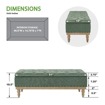Landis Storage Bench in Green Fabric